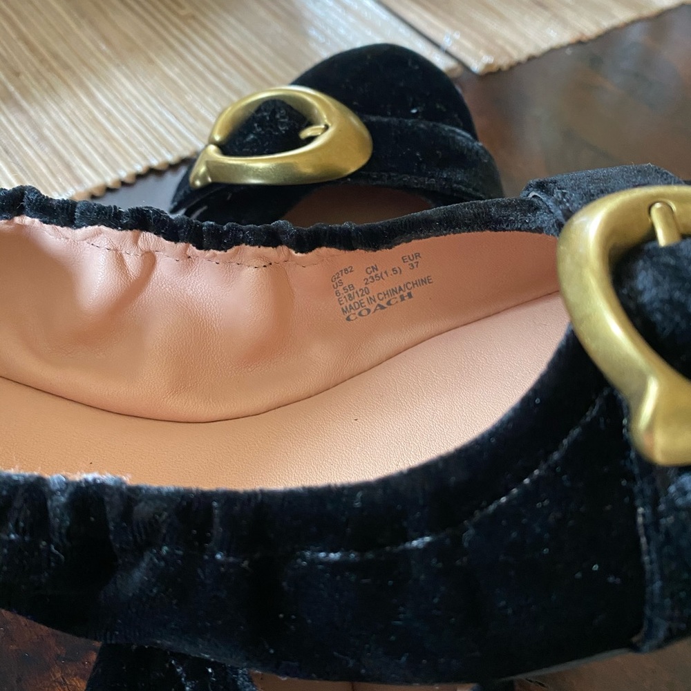 Coach Black velvet flats